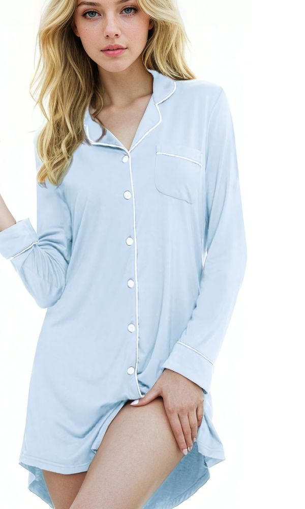POWDER BLUE BAMBOO PJ NIGHTSHIRT