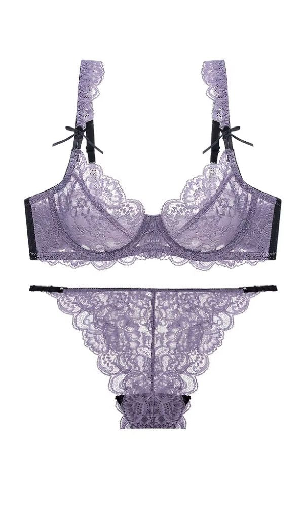 ROMANCE VIOLET BLACK BOW LINGERIE SET
