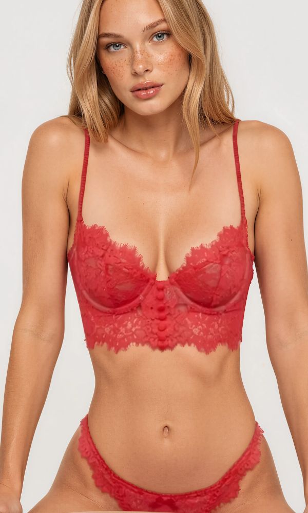 LIPSTICK RED EYELASH LACE LINGERIE SET