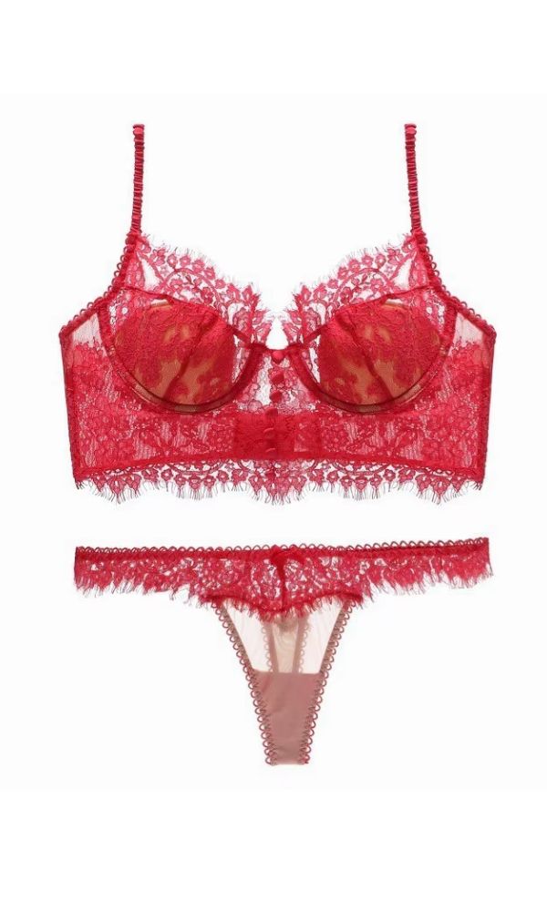 LIPSTICK RED EYELASH LACE LINGERIE SET