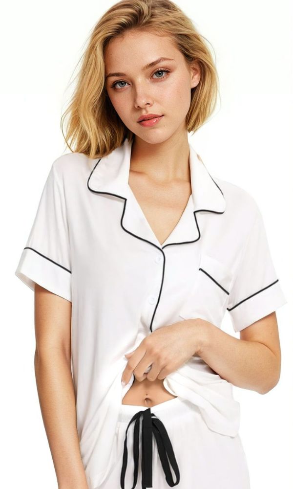 WHITE BAMBOO BOXER PJ SET
