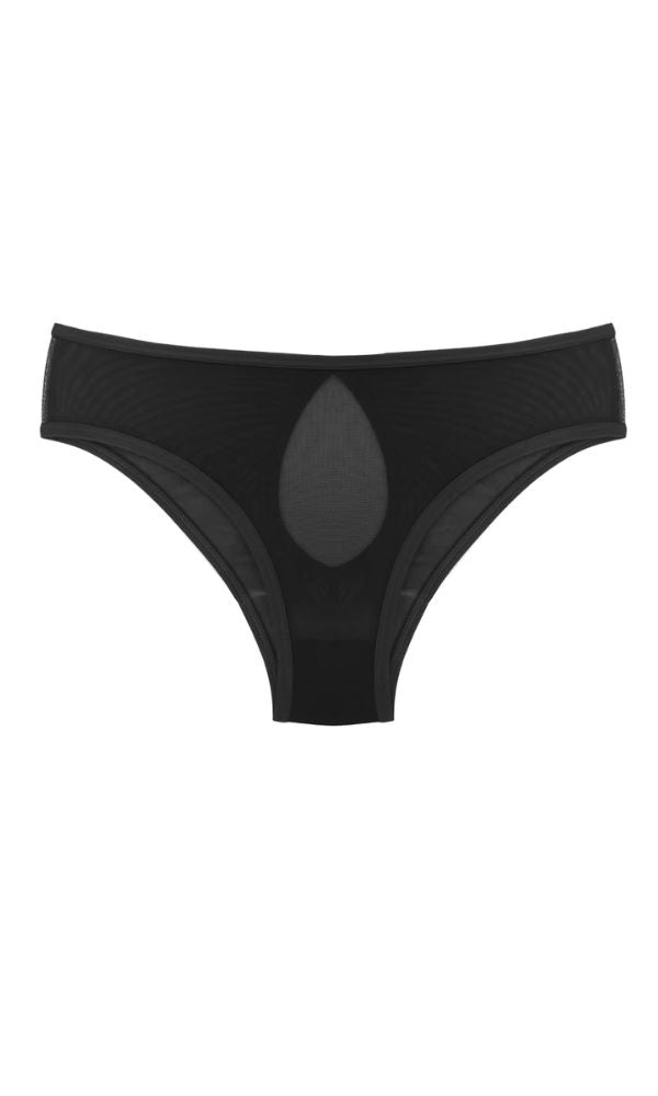 BLACK KEYHOLE SOFT MESH HI CUT BRIEF