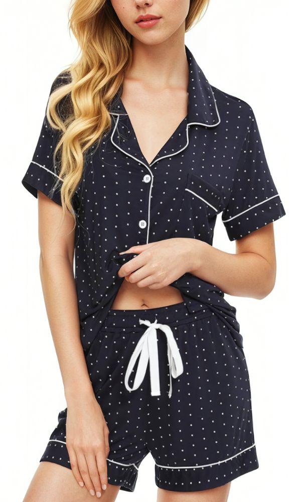 NAVY DOT BAMBOO PJ BOXER SET