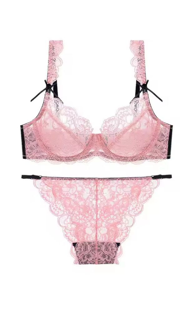 ROMANCE PINK BLACK BOW LINGERIE SET