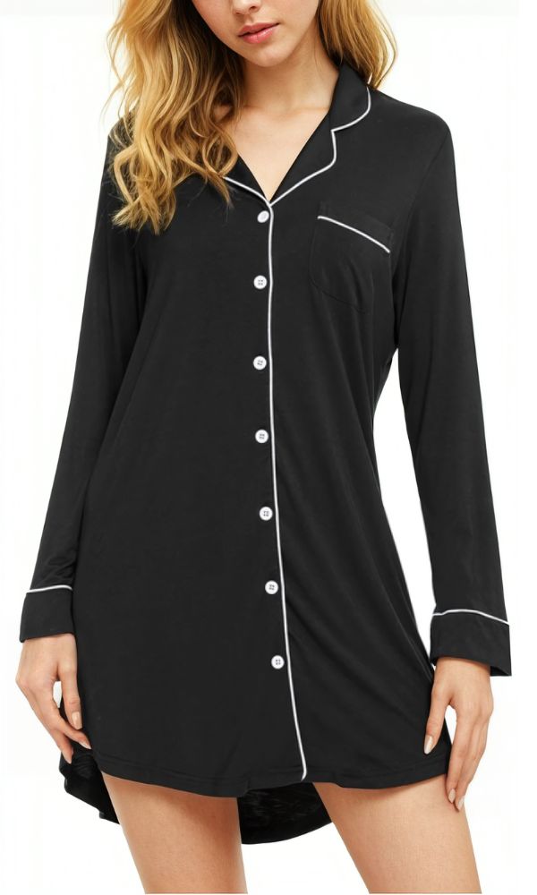 CLASSIC BLACK BAMBOO PJ NIGHTSHIRT