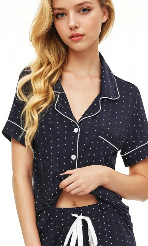 NAVY DOT BAMBOO PJ BOXER SET